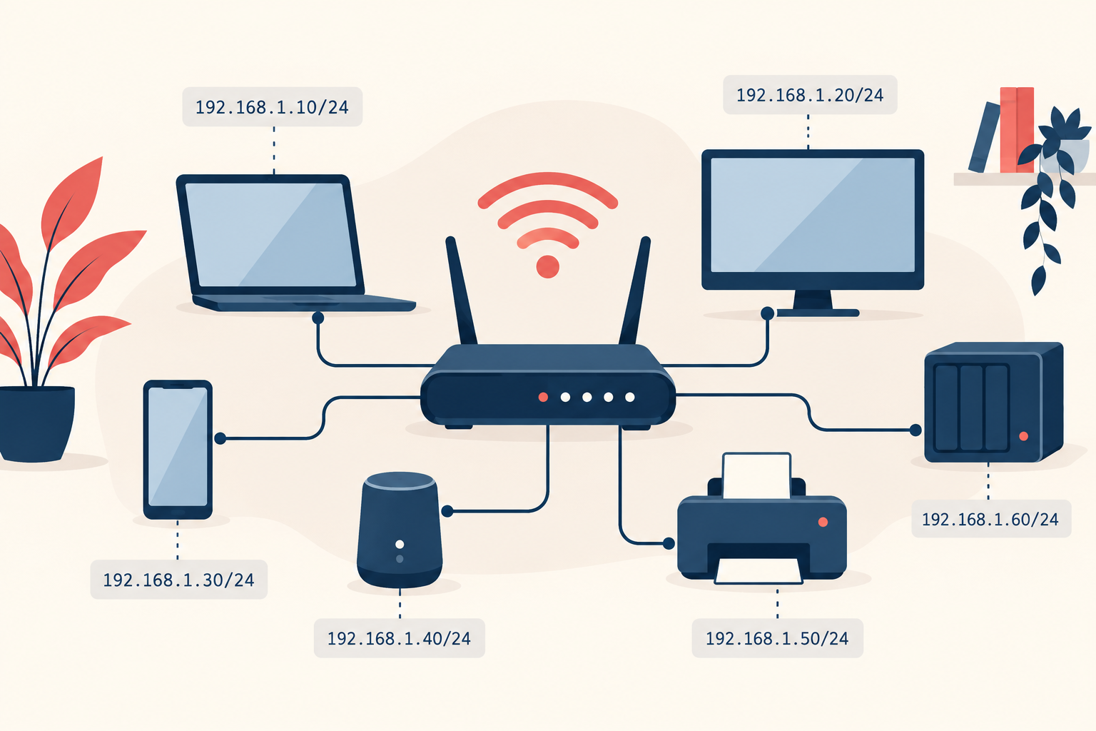 Routeur relié à plusieurs équipements d’un réseau IPv4